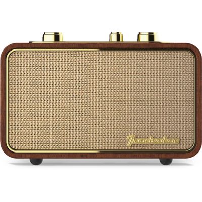 TRENBADER Retro Wood Bluetooth Radio with Built-in Speakers, Wireless Portable Speakers with Subwoofer-Elegant & Vintage Design, Rotary AM/FM Tuning Dial, Wireless Streaming (Retro Dark Wood)