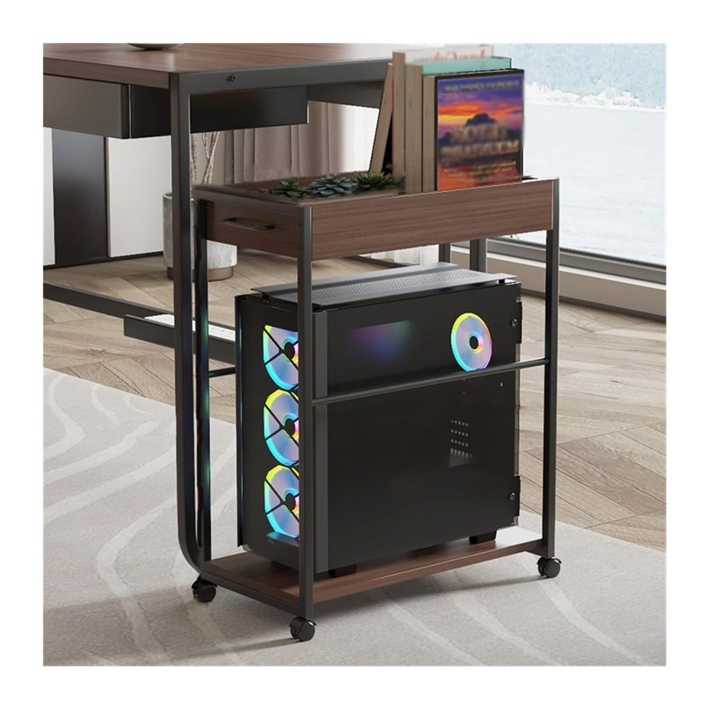 Computer Stand Pc Stand 2-Tier Desktop PC Tower Stand with Storage, Mobile PC Case Stand, Sturdy Steel Frame, Rolling CPU Stand Holder with Locking Computer Tower Stand Printer Stand(B)