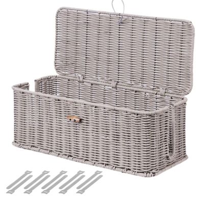 BROWNLILY Cable Management Box, Rattan Style Cord Organizer for Desk Cord Hider Outlet Covers Baby Proofing for Power Strip TV PC Router Charger Under Desk Storage with Lockable Lid and Cable Ties