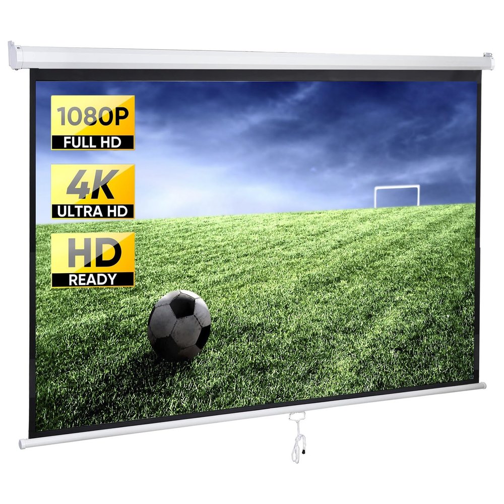 60" 16:9/4:3 HD Manual Projector Screen with Auto Lock Anti-Crease Projection Screen Pull Down, Retractable Indoor Outdoor Moive Projector Screen White, Wall/Ceiling Mount(16:9)