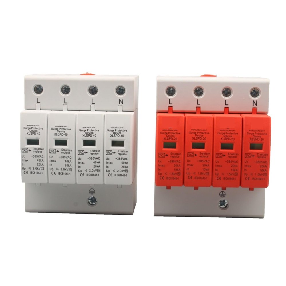 AC SPD Din Rail 20KA 40KA 30KA 60KA 2P 4P 385V House Surge Protector Protective Low-Voltage Arrester Device 1Pcs(White 20-40KA)