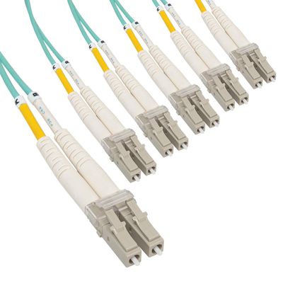 ICC OM3 Multimode LC to LC 50/125m Fiber Patch Cable, Data Center Grade 0.1dB Typical Insertion Loss, ONFR Riser Jacket, Aqua, 1 Meter (3ft), 6-Pack