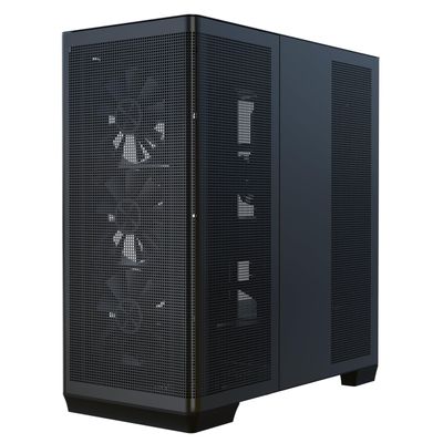 APNX C1-R Mid-Tower ATX High Airflow PC Case, 4x120mm Black Fans, 11 Fan Slots, 360mm Radiator Support, ASUS/MSI Back-Connect Motherboard Support, Tempered Glass Panel, Cable Management, Type-C, Black