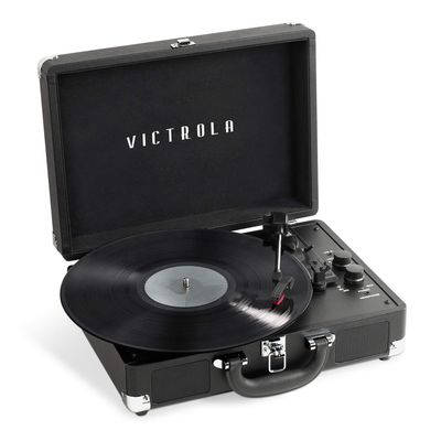 Victrola Journey+ Bluetooth Suitcase Record Player  Built-in Speakers, 33-1/3, 45 & 78 RPM Vinyl Record Player, RCA Out, Headphone Jack, Wireless Streaming (Black)