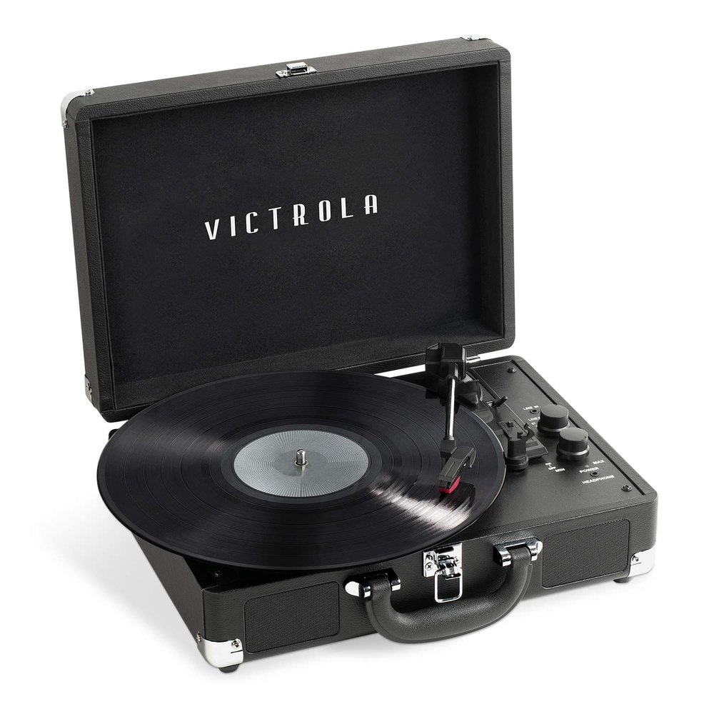 Victrola Journey+ Bluetooth Suitcase Record Player  Built-in Speakers, 33-1/3, 45 & 78 RPM Vinyl Record Player, RCA Out, Headphone Jack, Wireless Streaming (Black)