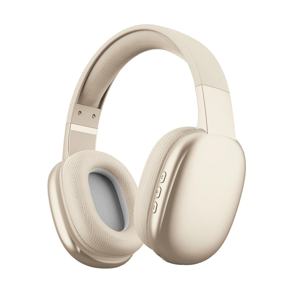 Gabba Goods Wireless Over Ear Bluetooth Headphones with Microphone - Wireless Headset -Noise Reduction - Bluetooth, Wired,Built in Micro SD for Travel, Home, Work TV,PC,Gaming,Cellphone (Beige)