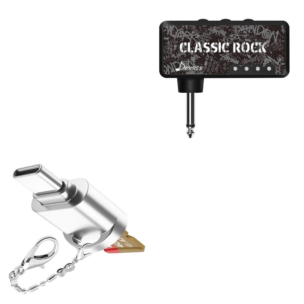 BoxWave Adapter Compatible with Donner Guitar Headphone Amp Classic Rock - Micro SD Card miniReader, USB Type-C OTG Reader USB3.0 Adapter Keychain - Metallic Silver