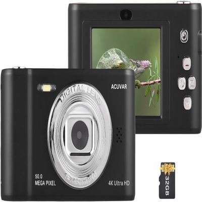 Acuvar Digital Camera, FHD 1080P Kids Camera, 50MP Point and Shoot Camera with 16X Zoom Anti Shake, Compact Portable Small Camera for Girls Boys Teen Student with 32GB Micro SD Card, 1x Batteries