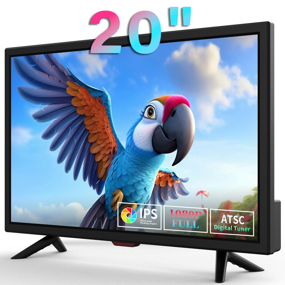othoig TV 20 inch,Small Kitchen Flat Screen TV with Headphones Port,HDMI,USB and VGA Ports,DV-12V Cable & AC Adapter for use in Your Bedroom & Caravan (Full View Television)