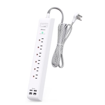 Surge Protector Power Strip 15 ft with 4 USB Ports 2 USB-C 6 AC Outlets, Flat Plug Extension Cord, USB Charging Station, Wall Mountable for Home, Office, Dorm Essentials, 1080J, ETL Listed