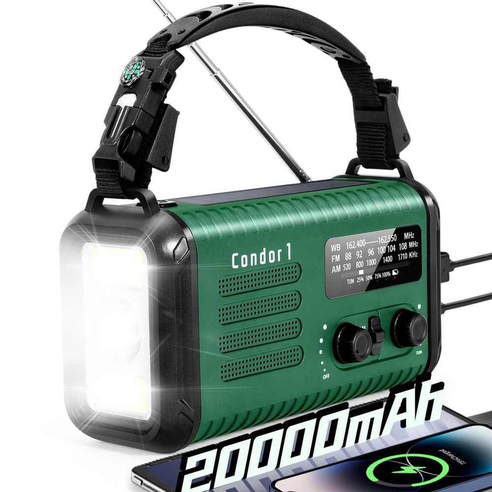 Emergency Crank Radio, 20000mAh Solar Hand Crank Weather Radio NOAA/AM/FM