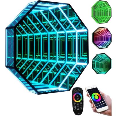 Tunnel Light 3D Mirror Light,Infinity Mirror Tunnel Lamp,Smart Wall-Mounted Mirror Atmosphere Light with Remote Control APP Control Suitable for Home Bedroom Living Room Party Bar,70cm/27.6in