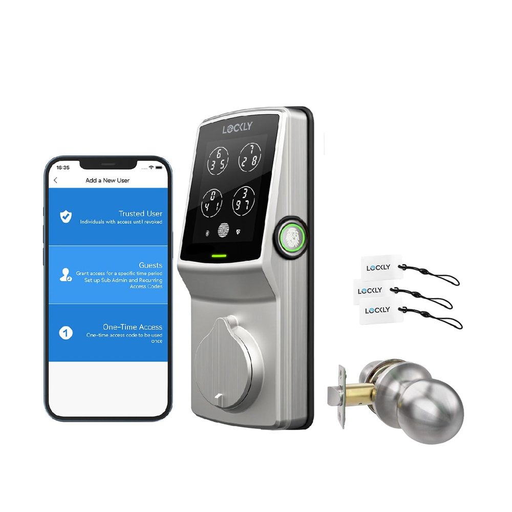Lockly Secure Plus Smart Lock with RFID Card and Door Knob, Keyless Entry Door Lock, PIN Genie Keypad, 3D Biometric Fingerprint Sensor, App Remote Control, Auto Lock, No Monthly Fee