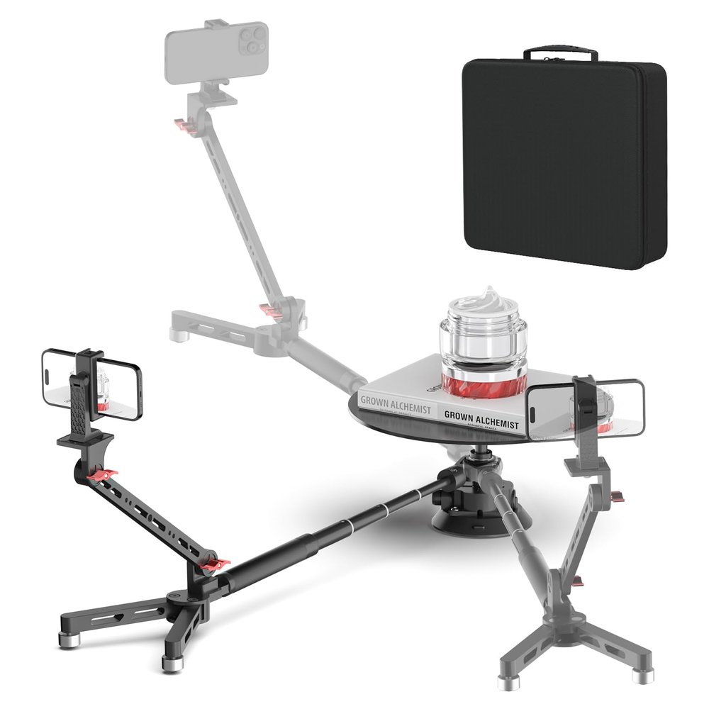 Camera Spinner, 360 Spinning Camera rig, 43.3in Extension Poles, Turntable Photo Booth Rotating Platform with Dolly Wheel for Unboxing Commercial Video, Food Shooting, Product Photography