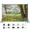 10x6.5ft Spring Garden Backdrop Spring Forest Park Photography Backdrop Blooming Tulip Flowers White Flowers Background Children Spring Outdoor Outing Art Portraits Photo Studio Props view 3