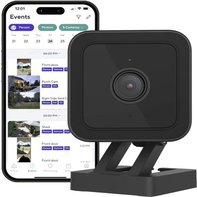 Cam V3 Smart Home Security Camera, Indoor/Outdoor Use, 1080p Plug-in, Color Night Vision, Motion Detection, Two Way Audio, Compatible with Alexa, Google Assistant, Black