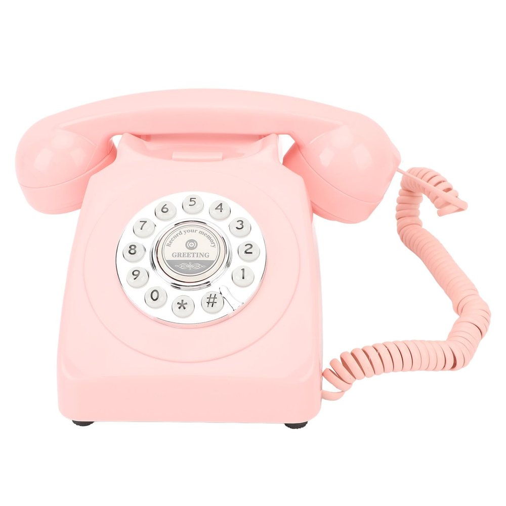 Audio Message Recording Telephone, Audio Guest Book 8GB Storage Clear Sound Convenient Use for Birthday (Pink)