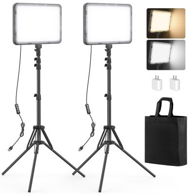 2 Pack LED Video Light with 63'' Tripod Stand, Kmasic 2500-8500K Dimmable Photography Lighting Kit,15W Soft Studio Lighting for Video Recording/Filming/Game Streaming/YouTube/Podcast, USB Charger