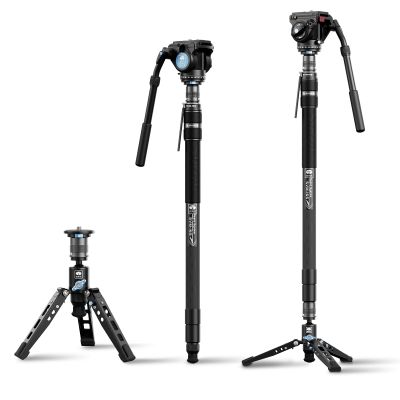 SIRUI SVM-165 Carbon Fiber Camera Monopod with Feet, 68.7" Professional Lightweight Travel Monopod with Fluid Video Head for DSLR Camera, One-Step Height Adjustment, Modular, Max Load 22lbs