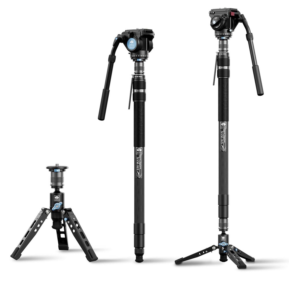 SIRUI SVM-165 Carbon Fiber Camera Monopod with Feet, 68.7" Professional Lightweight Travel Monopod with Fluid Video Head for DSLR Camera, One-Step Height Adjustment, Modular, Max Load 22lbs