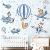 decalmile Blue Hot Air Balloon Animals Wall Decals Airplane Animals Giraffe Lion Fox Wall Stickers Baby Nursery Kids Bedroom Living Room Wall Decor view 1