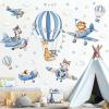 decalmile Blue Hot Air Balloon Animals Wall Decals Airplane Animals Giraffe Lion Fox Wall Stickers Baby Nursery Kids Bedroom Living Room Wall Decor view 3