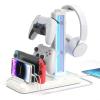 KDD Headset Stand with Charging Station - Detachable Controller Holder with 9 Light Modes - Rotatable Headphone Hanger with USB A&C Charger Ports - Earphone Hook for PC Gaming Accessories Storage view 1