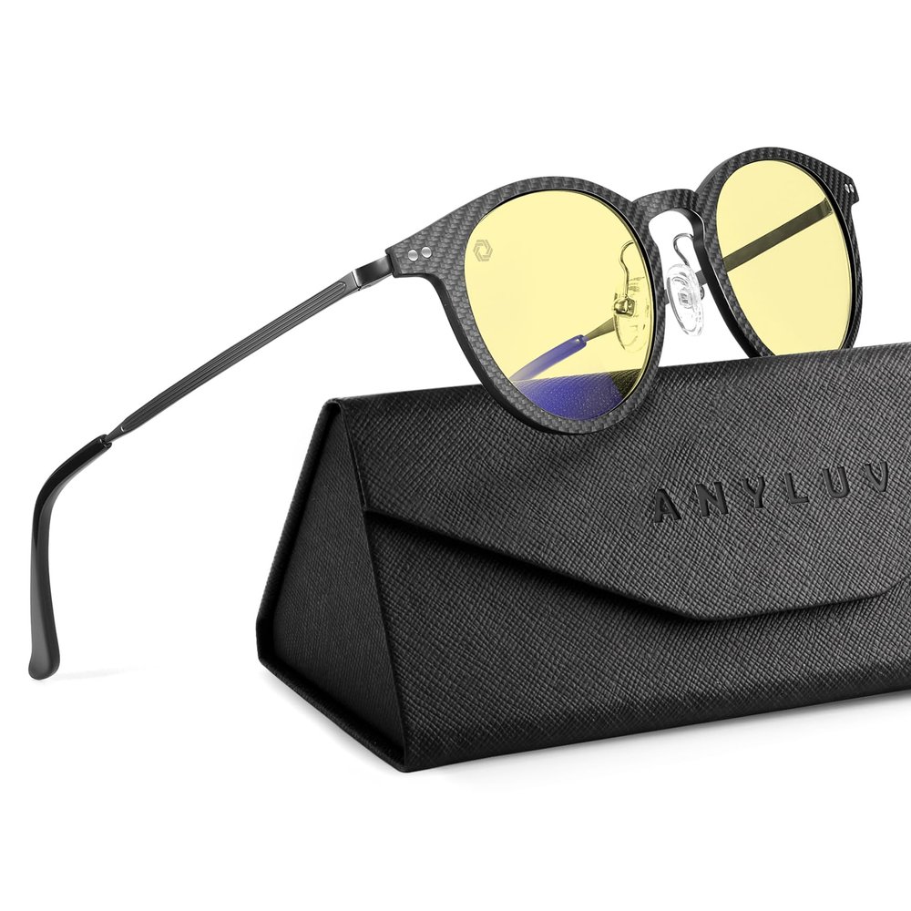 ANYLUV Blue Light Glasses Men, Stylish Square Carbon Fiber Eyewear, Anti Eyestrain, Lightweight Mens Computer Gaming Glasses