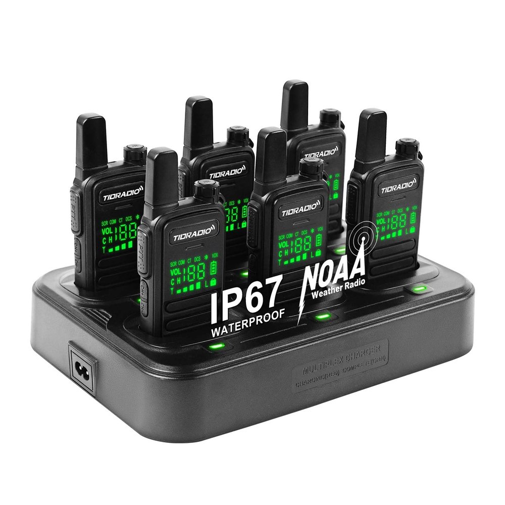 TIDRADIO TD-M11 Waterproof Walkie Talkies for Adults,Wireless Programming,Emergency NOAA Weather Radio,Frequency Copy,Long Range Two Way Radios with 6 Way Gang Charger,for School Church Business-6Pack