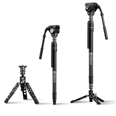 SIRUI SVM-145 Carbon Fiber Camera Monopod with Feet, 60.7" Professional Lightweight Travel Monopod with Fluid Video Head for DSLR Camera, One-Step Height Adjustment, Modular, Max Load 22lbs
