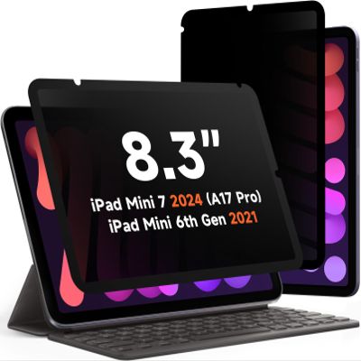 360 Privacy Screen Protector for iPad Mini 6 8.3 2021/ Mini 7 2024 (A17 Pro), Anti Glare Blue Light 4 Way Anti Spy Screen Filter, Magicsuction Protector for 8.3 iPad (Landscape+Portrait Privacy)