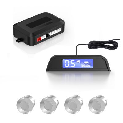 Compact Screen Parking Sensors with Sound Warning, 4 Silver Parking Sensors for Car, Vans, RV, Trailer Reliable Rear Obstacle Detection