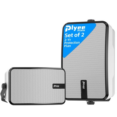 Plyee Audio 400W Outdoor Bluetooth Speakers, Wireless Sync Between Speakers, Powerful Bass, Wall Mount for Patio, Porch, Gazebo, Garage, 2-Pack, White(MZ-621)