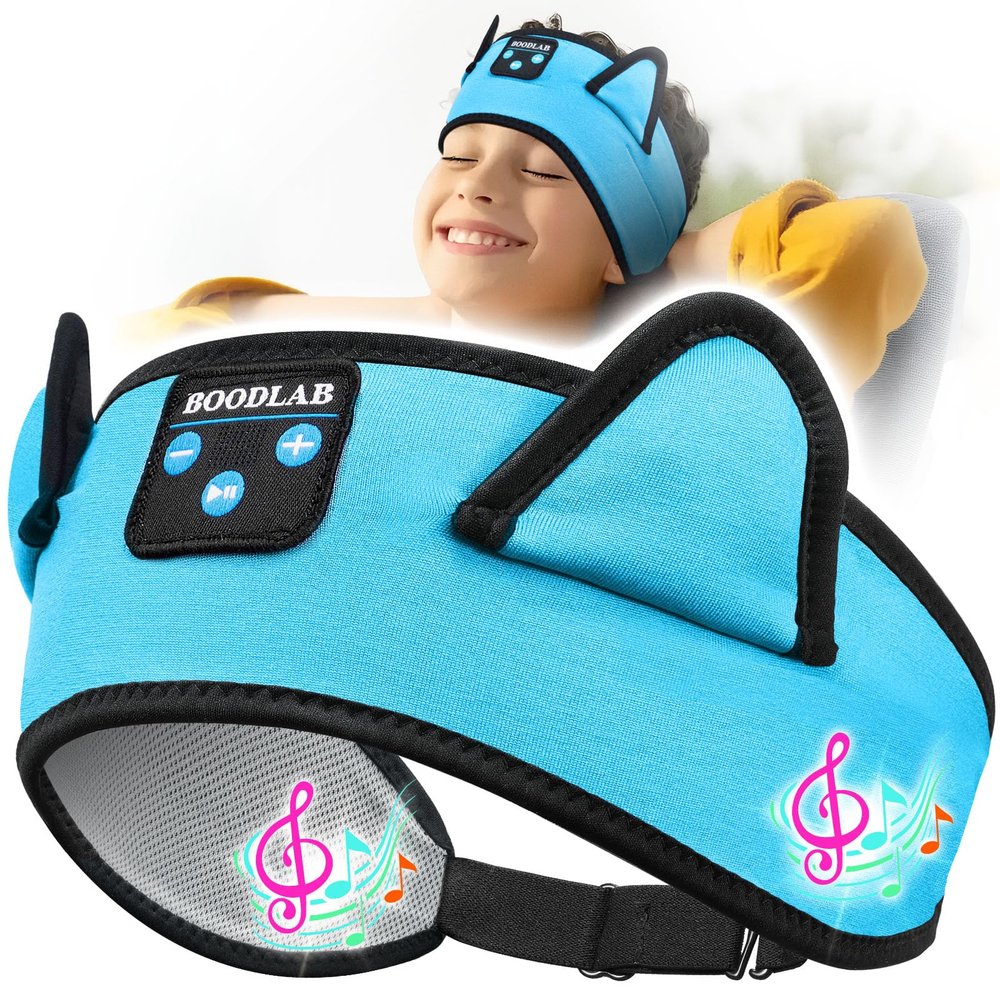 Boodlab Kids Headphones, Headband for Children Baby & Toddlers, Bluetooth Toddler Headphones Wireless and Wired Playback 3.5 MM Jack for School, Stretchy & Comfy Travel Accessories