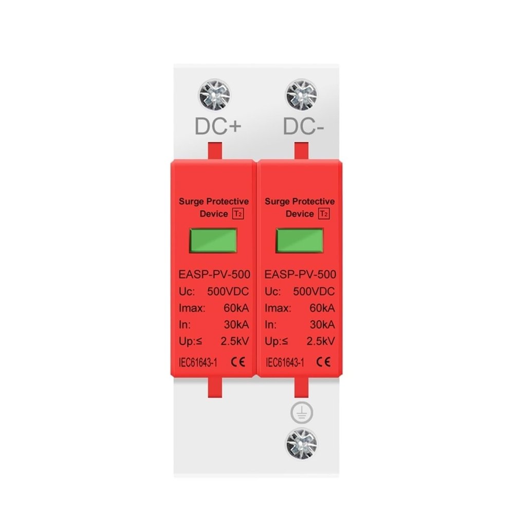 Surge Arrester Protective Lightning Protector 2P DC SPD Surge Protective Device 500V 800V 1000V 20KA 30KA 40KA 60KA Voltage Protector Solar PV Photovoltaic Lightning Arrester(30-60KA,DC 1000V)