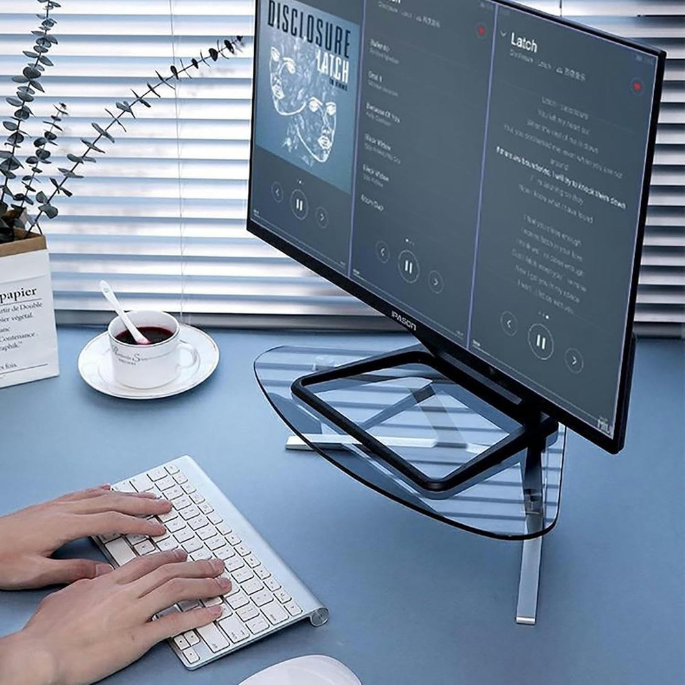 YAFODUTE Corner Monitor Stand Computer Stand Desktop Monitor Glass Curve, Portable Projector Screen Holder Easy Assembly, Laptop Scanner Corner Triangle Lifting Stand