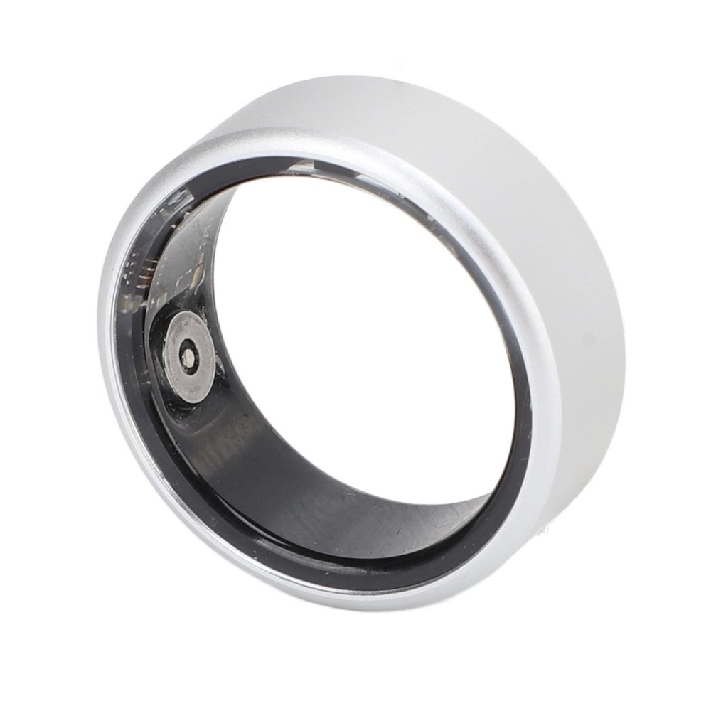 ASHATA Ultra Thin Smart Ring, Health Fitness Tracker Ring to Monitor Fitness Pedometer Sleep Tracking APP, Charging Case, Wearable Smart Health Ring for Men Women (Silver)