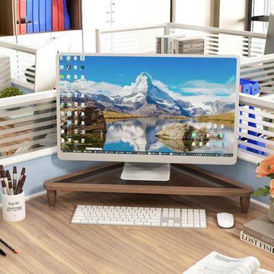 YAFODUTE Corner Monitor Stand Solid Wood Screen Stand for Monitor Projector, Office Desk Triangle Corner Organizer Monitor Memo Board Computer Monitor Holder (Color : Natural)