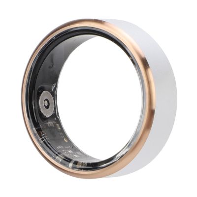 ASHATA Ultra Thin Smart Ring, Health Fitness Tracker Ring to Monitor Fitness Pedometer Sleep Tracking APP, Charging Case, Wearable Smart Health Ring for Men Women (Gold Frame)
