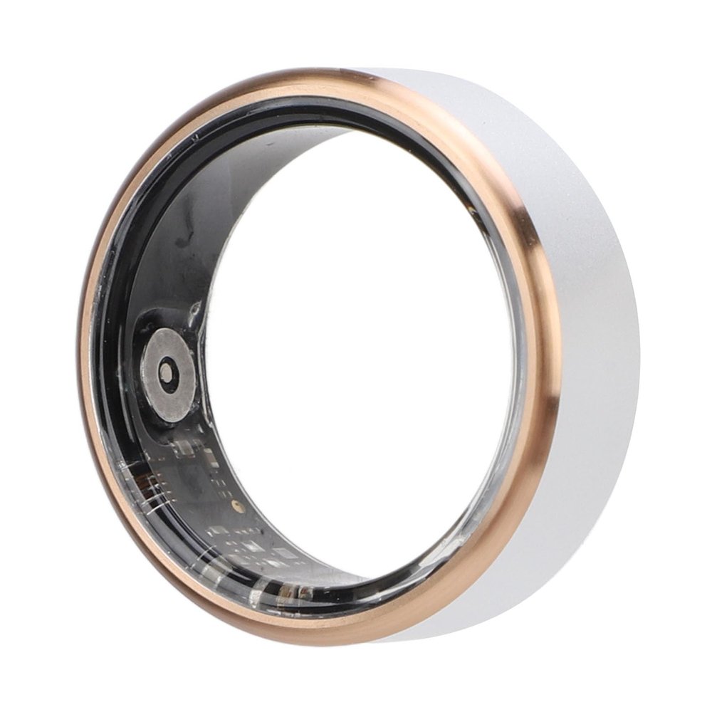 ASHATA Ultra Thin Smart Ring, Health Fitness Tracker Ring to Monitor Fitness Pedometer Sleep Tracking APP, Charging Case, Wearable Smart Health Ring for Men Women (Gold Frame)
