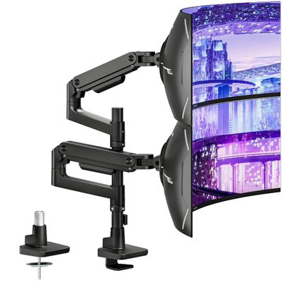 ARES WING Dual Monitor Arm Desk Mount for 17-49 Inch Ultrawide Monitors, Heavy Duty Dual Monitor Mount Holds 44 lbs, Full Motion Gas Spring Vertical Stacked Monitor Mount, 75/100 VESA Mount, Black