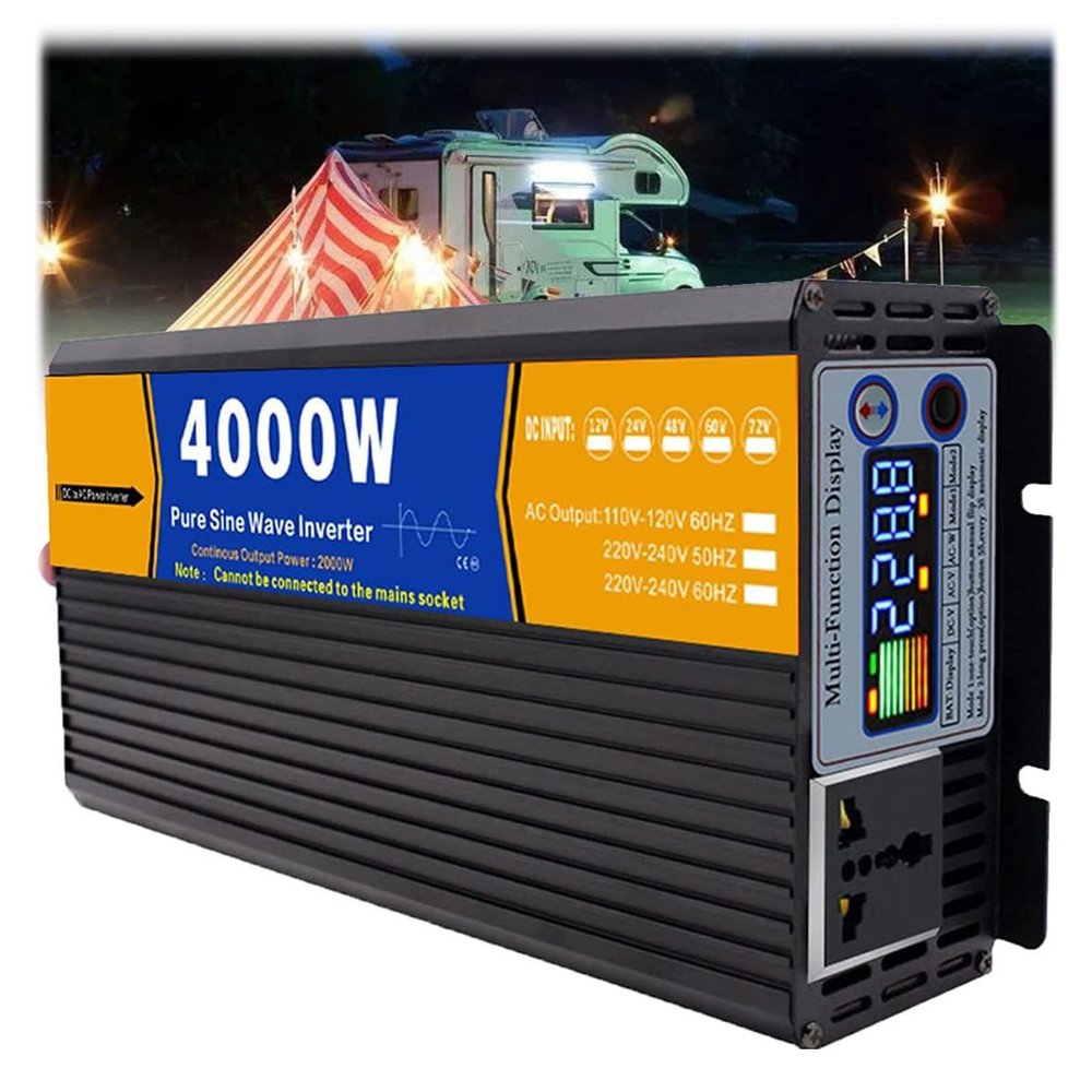 BAIYITONGDA High Efficiency 4000W Pure Sine Wave Power Inverter DC 12V/24V/48V/60V/72V to AC 110V/230V Converter, Low Frequency Solar Power Inverter Converter with LCD Display,72v to 230v