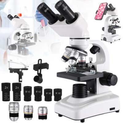 Binocular Microscope For Adults Kids Students, 40x-2400x Biological Compound Microscope,3 Objective Lens:4x/10x/100x, 4 Eyepiece: 2*16x 2*30x,Magnifier: 2*2x,Dual Led Illumination,White