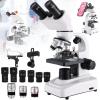 Binocular Microscope For Adults Kids Students, 40x-2400x Biological Compound Microscope,3 Objective Lens:4x/10x/100x, 4 Eyepiece: 2*16x 2*30x,Magnifier: 2*2x,Dual Led Illumination,White view 1