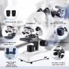 Binocular Microscope For Adults Kids Students, 40x-2400x Biological Compound Microscope,3 Objective Lens:4x/10x/100x, 4 Eyepiece: 2*16x 2*30x,Magnifier: 2*2x,Dual Led Illumination,White view 3