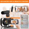 5K Video Camera Camcorder UHD 48MP WiFi Vlogging Camera for YouTube IR Night Vision Anti-Shake 16X Digital Zoom 3 Touch Screen Camera with Microphone,Handheld Stabilizer,Lens Hood,Remote,Batteries view 3