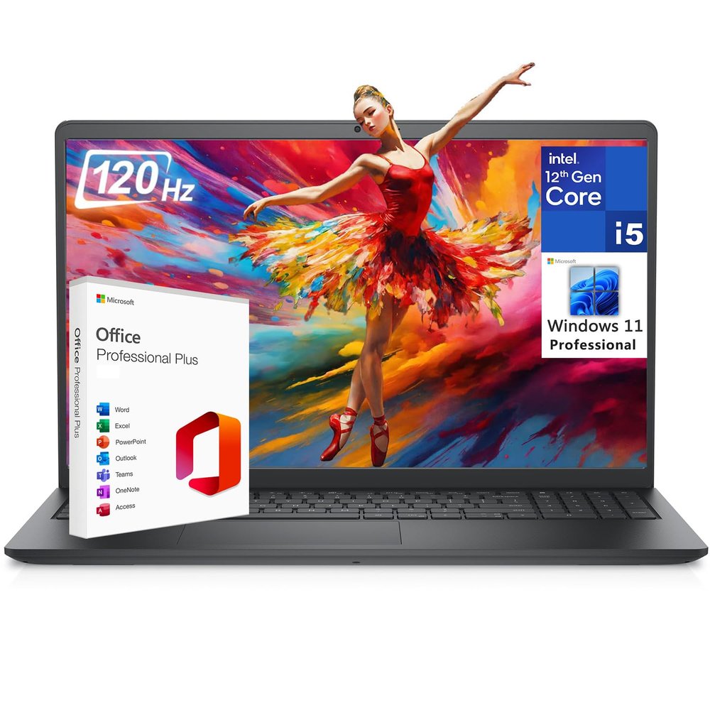Dell 15.6" FHD 120Hz Business Laptop Computer, Intel 10-Core i5-1235U (Beat i7-1195G7), 32GB DDR4 RAM, 2TB PCIe SSD, WiFi, Bluetooth, Black, Windows 11 Pro, with Microsoft Office Annual License