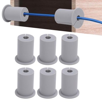 6 Pcs Cable Routing Kit, Compatible with Ethernet Cable, Silicone Cable Grommet for 1 Inch Wall Hole, Cable Feed Through Bushing for Cable, Grey