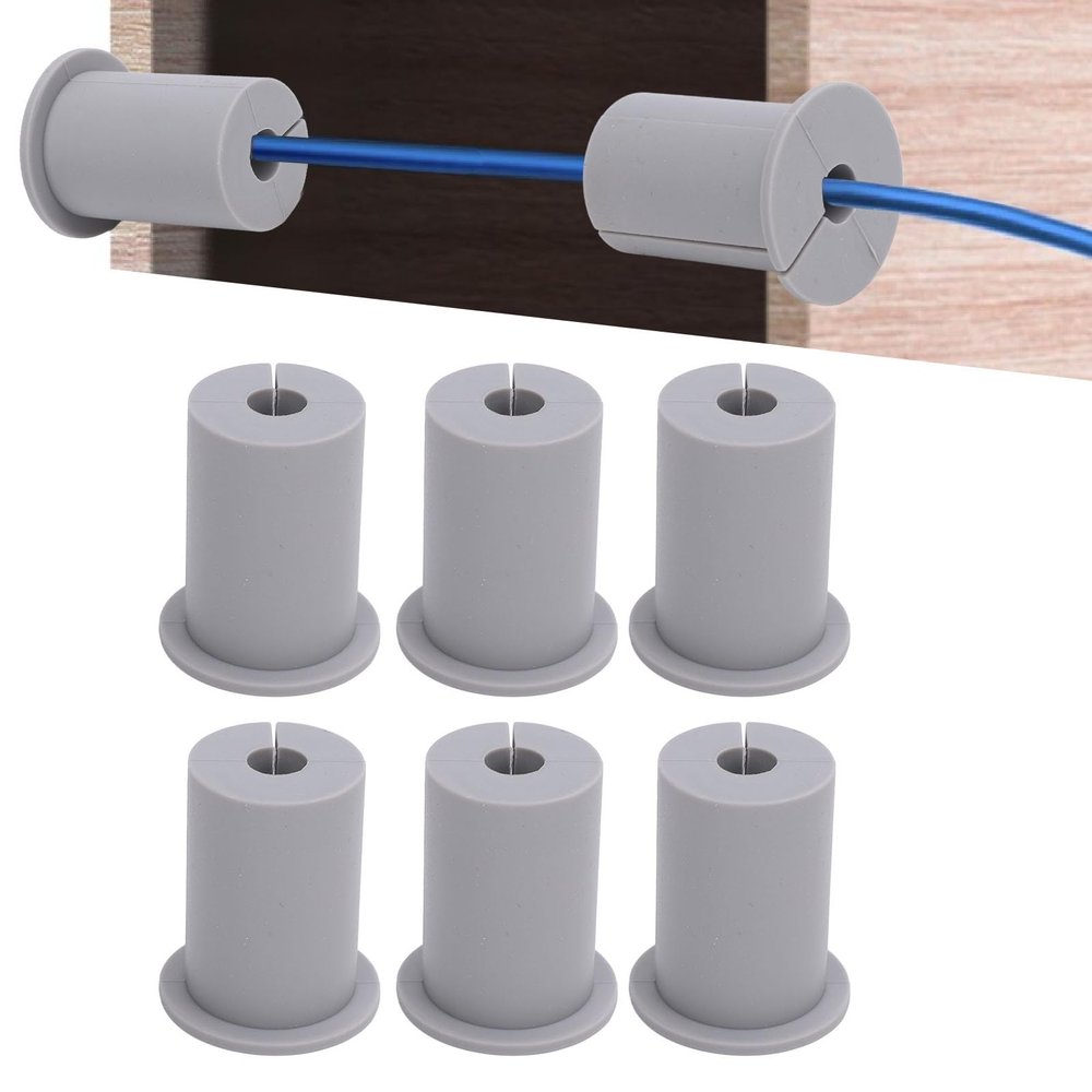 6 Pcs Cable Routing Kit, Compatible with Ethernet Cable, Silicone Cable Grommet for 1 Inch Wall Hole, Cable Feed Through Bushing for Cable, Grey