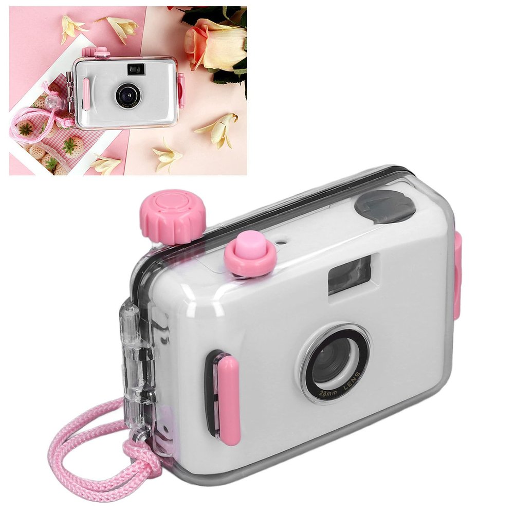 Bewinner Retro Film Camera, 35MM Reusable Film Camera with Case, Single Use Film Camera for Birthday Wedding Travel (White Pink)